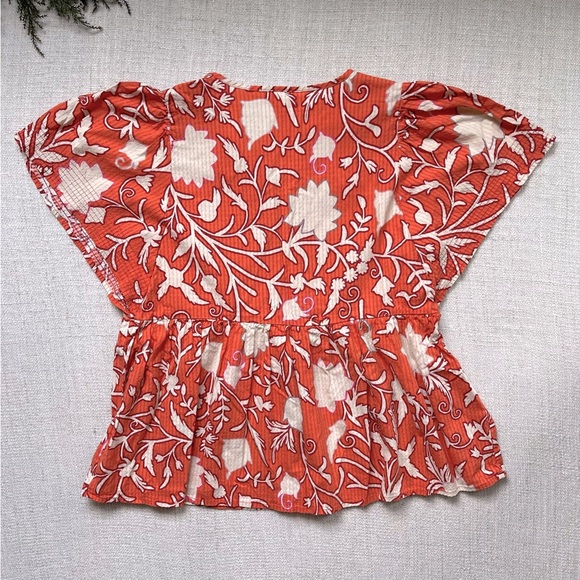 Knox Rose Orange Floral Flutter Sleeve Top - Picture 3 of 4